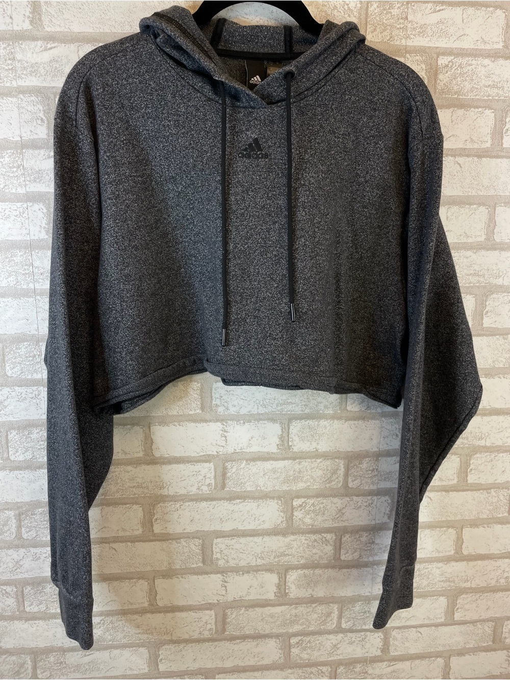 Adidas Women's Dark Charcoal Cropped Hoodie - Picture 2 of 9